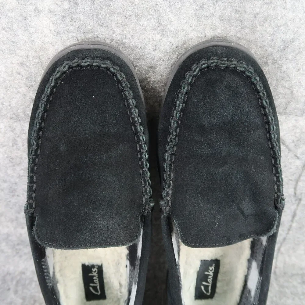 Clarks Shoes Mens 9 Slippers Suede Moccasin Slip On Indoor Outdoor Comfort Black